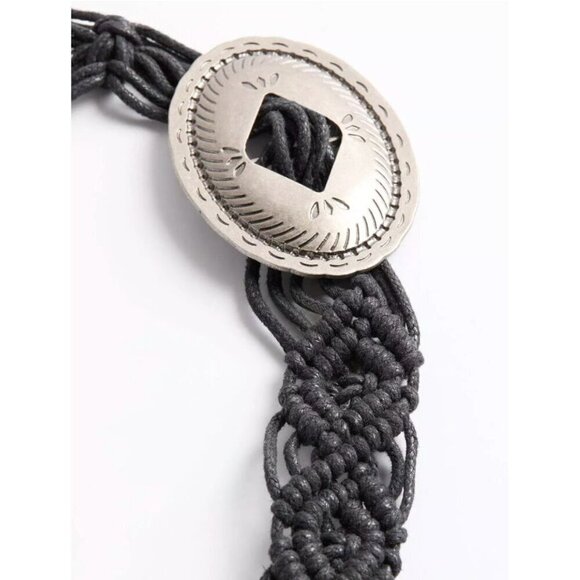 Vintage black crochet and silver concho tie belt womens one size boho southwest main image 2
